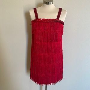 Red Fringe Dress with Sequin Straps (Size S)